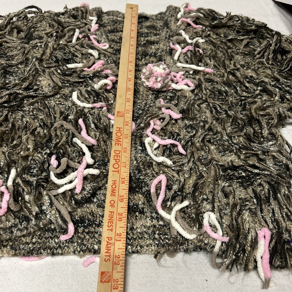 I.N.C Shaggy‎ Funky Knit Short Sweater Open Front Neutral Colors Pink Accents - Picture 9 of 12